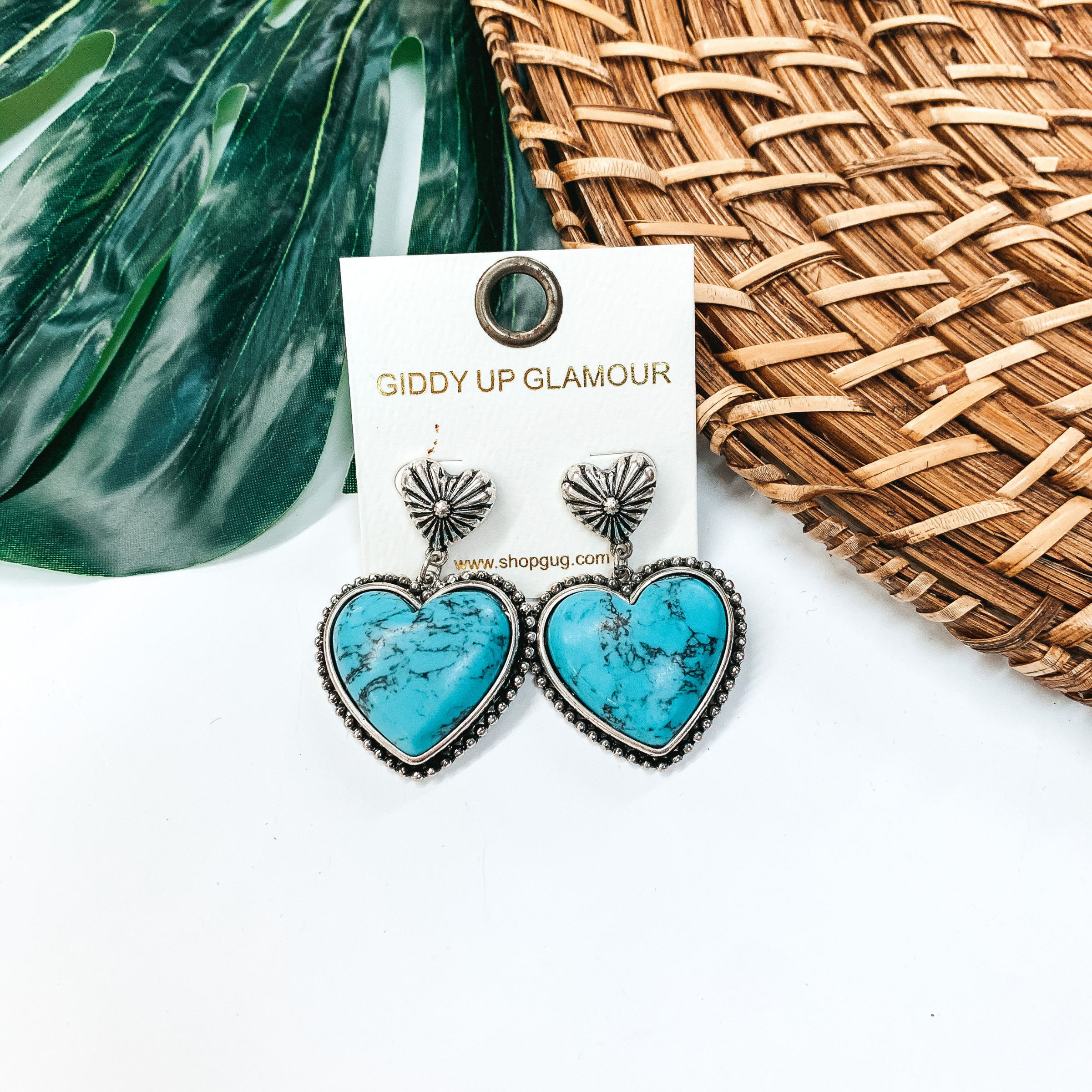 Heart Stone Post Earrings in Turquoise - Giddy Up Glamour Boutique