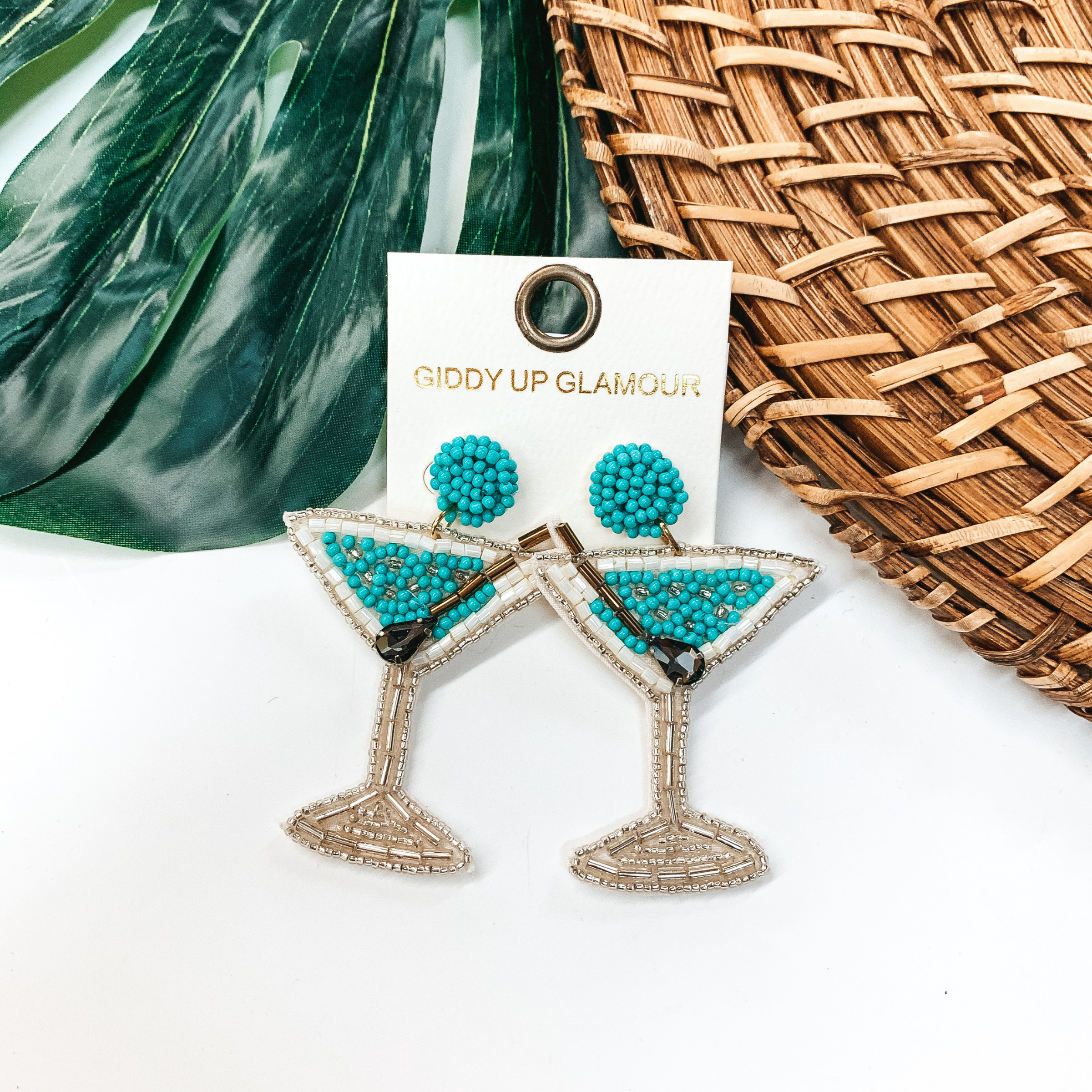 Skyline Date Beaded Martini Earrings in Turquoise - Giddy Up Glamour Boutique