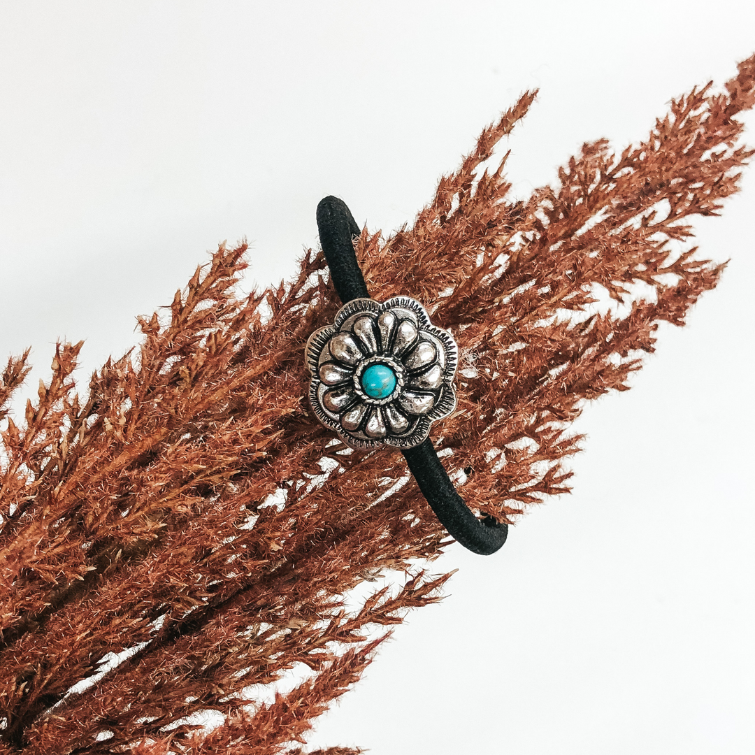 Silver Concho with Turquoise Stone Hair Tie - Giddy Up Glamour Boutique