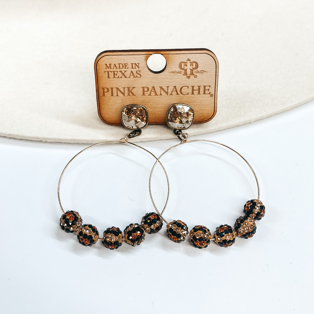 Pink Panache Black and Brown Beaded Hoop Earrings with Cushion