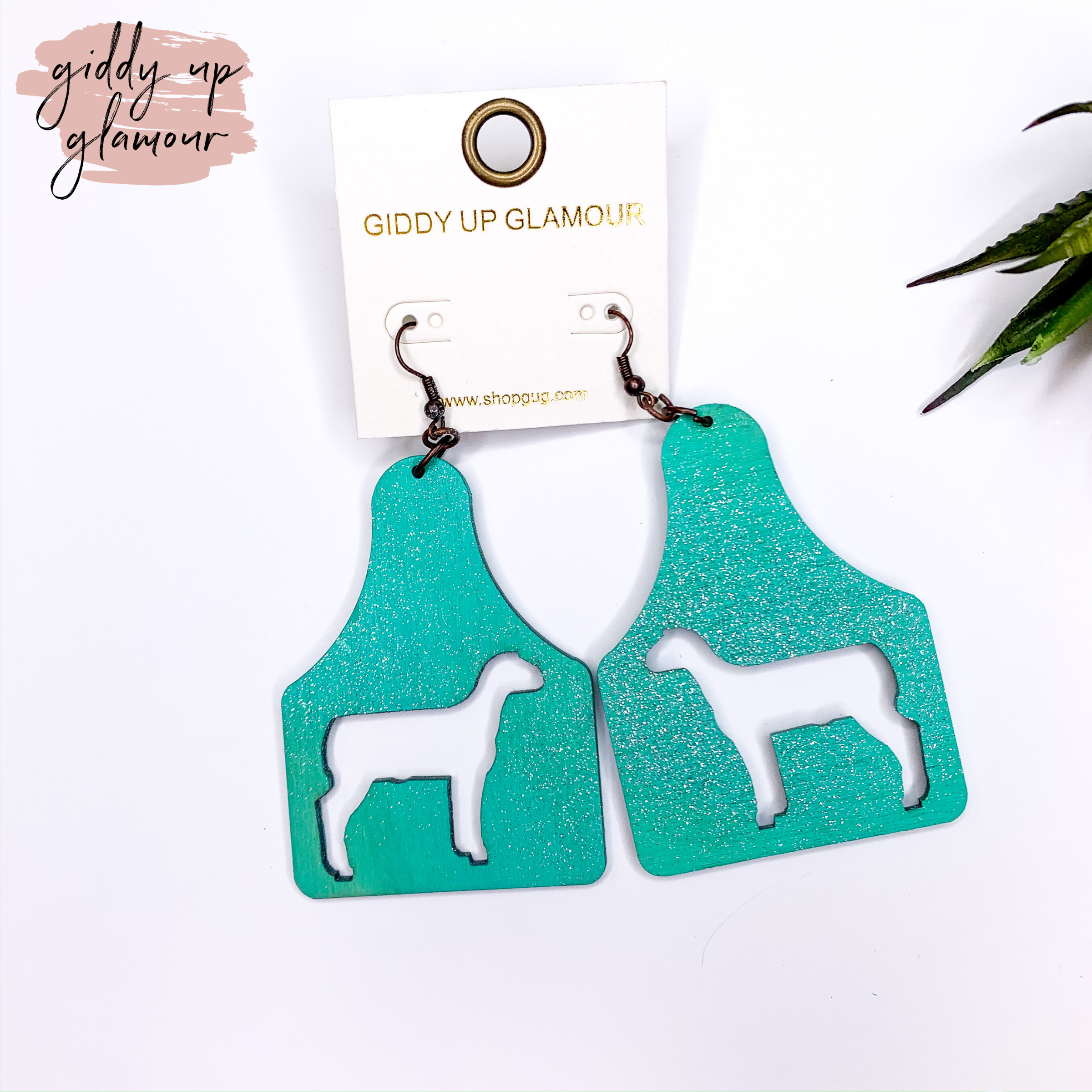 Ear Tag Earrings with Sheep Cut Outs in Turquoise - Giddy Up Glamour Boutique