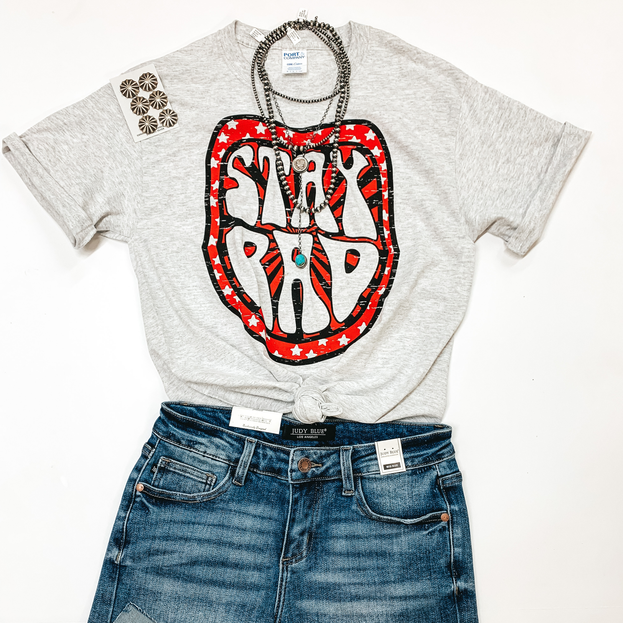 Stay Rad Short Sleeve Graphic Tee in Heather Grey - Giddy Up Glamour Boutique