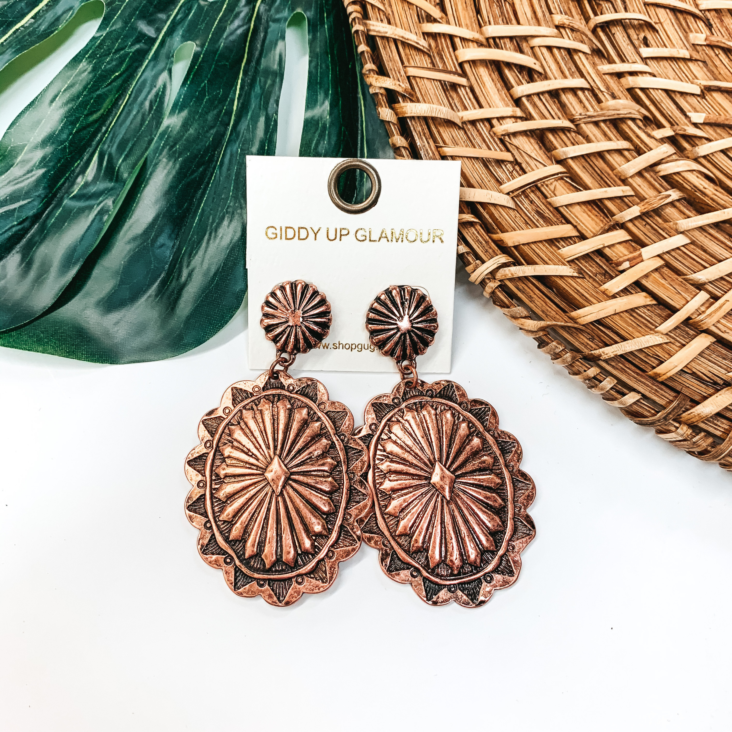 Oval Concho Post Earrings in Copper Tone - Giddy Up Glamour Boutique