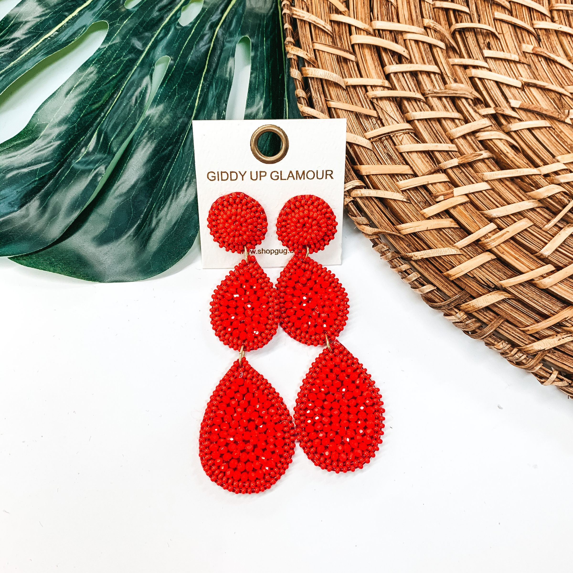 Glass Seed Beaded Drop Earrings in Red - Giddy Up Glamour Boutique
