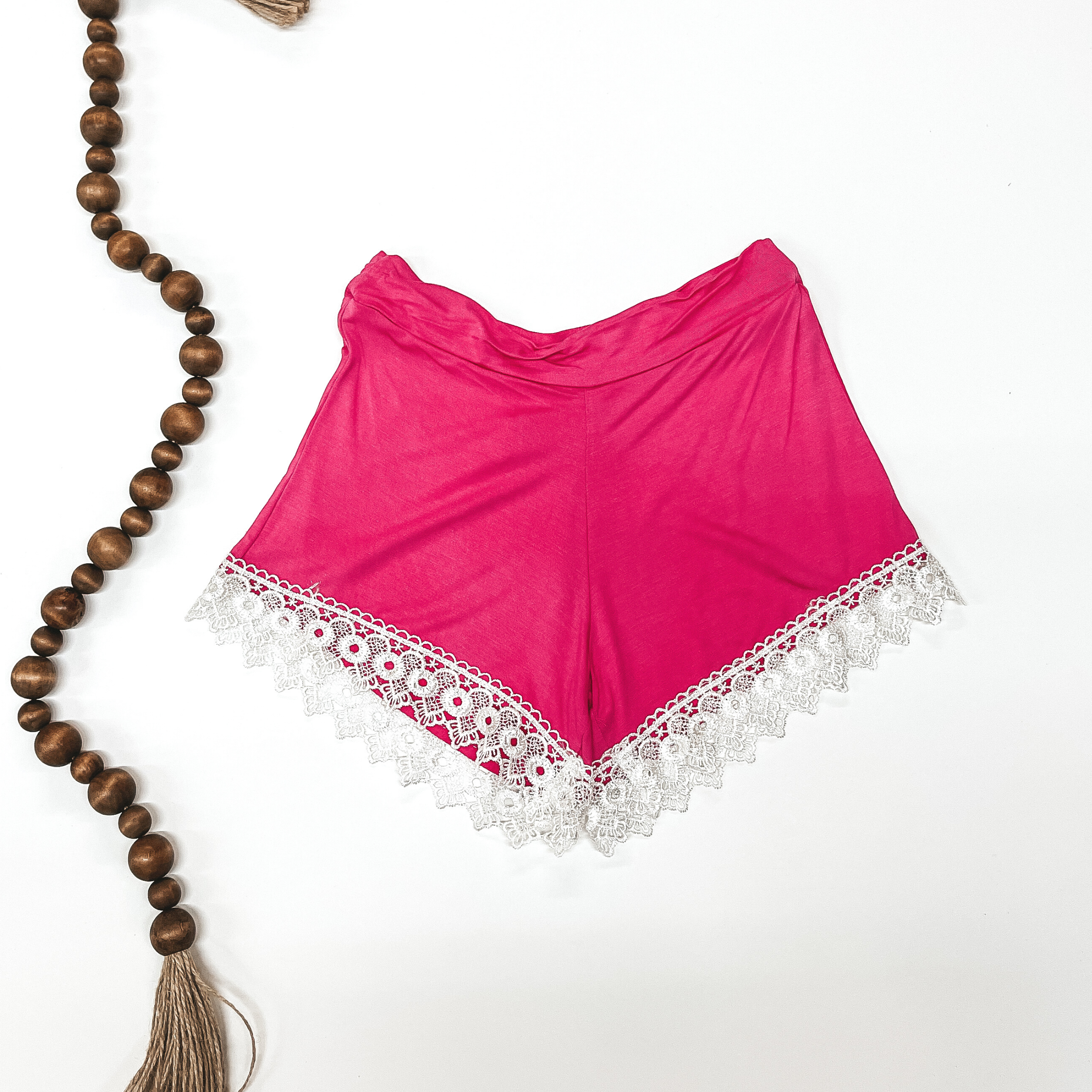 Fuchsia Shorts with Lace Trim - Giddy Up Glamour Boutique