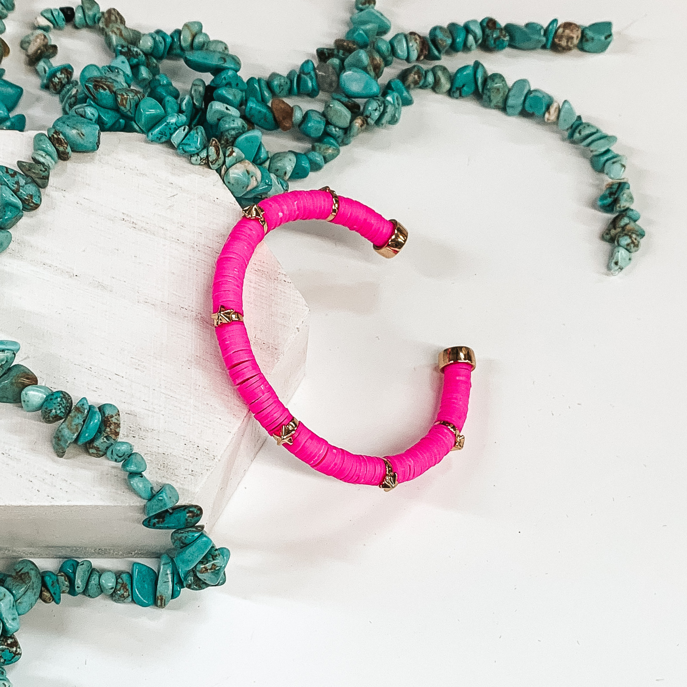 Lost in Paradise Disc Bead Bracelet in Hot Pink - Giddy Up Glamour Boutique