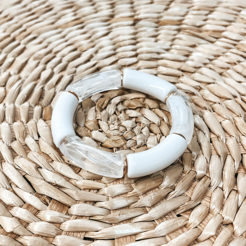 Pink Panache | Set of Three | Chunky Tube Bangles in White - Giddy Up Glamour Boutique