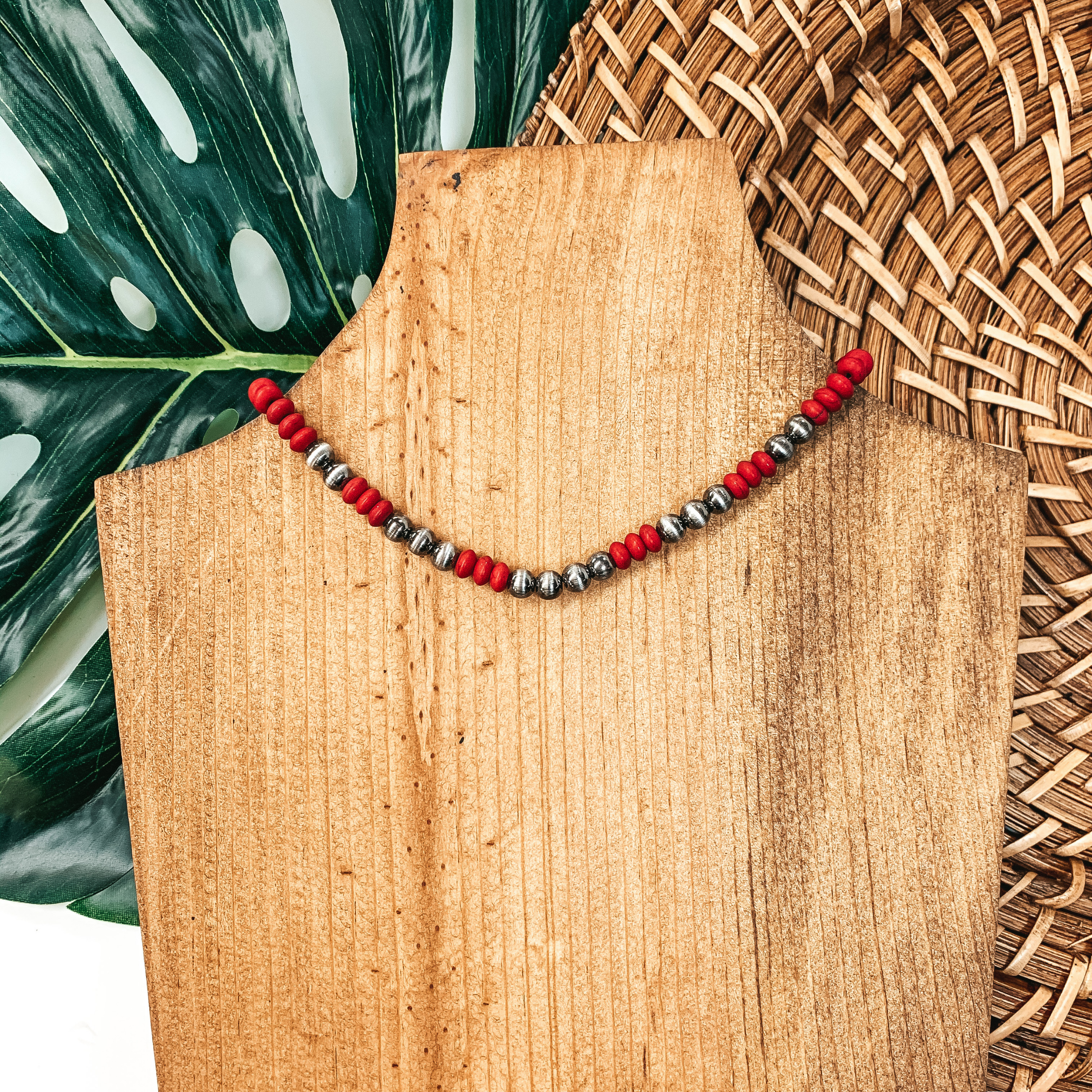 Beaded Stone Choker Necklace with Navajo Beads In Red - Giddy Up Glamour Boutique