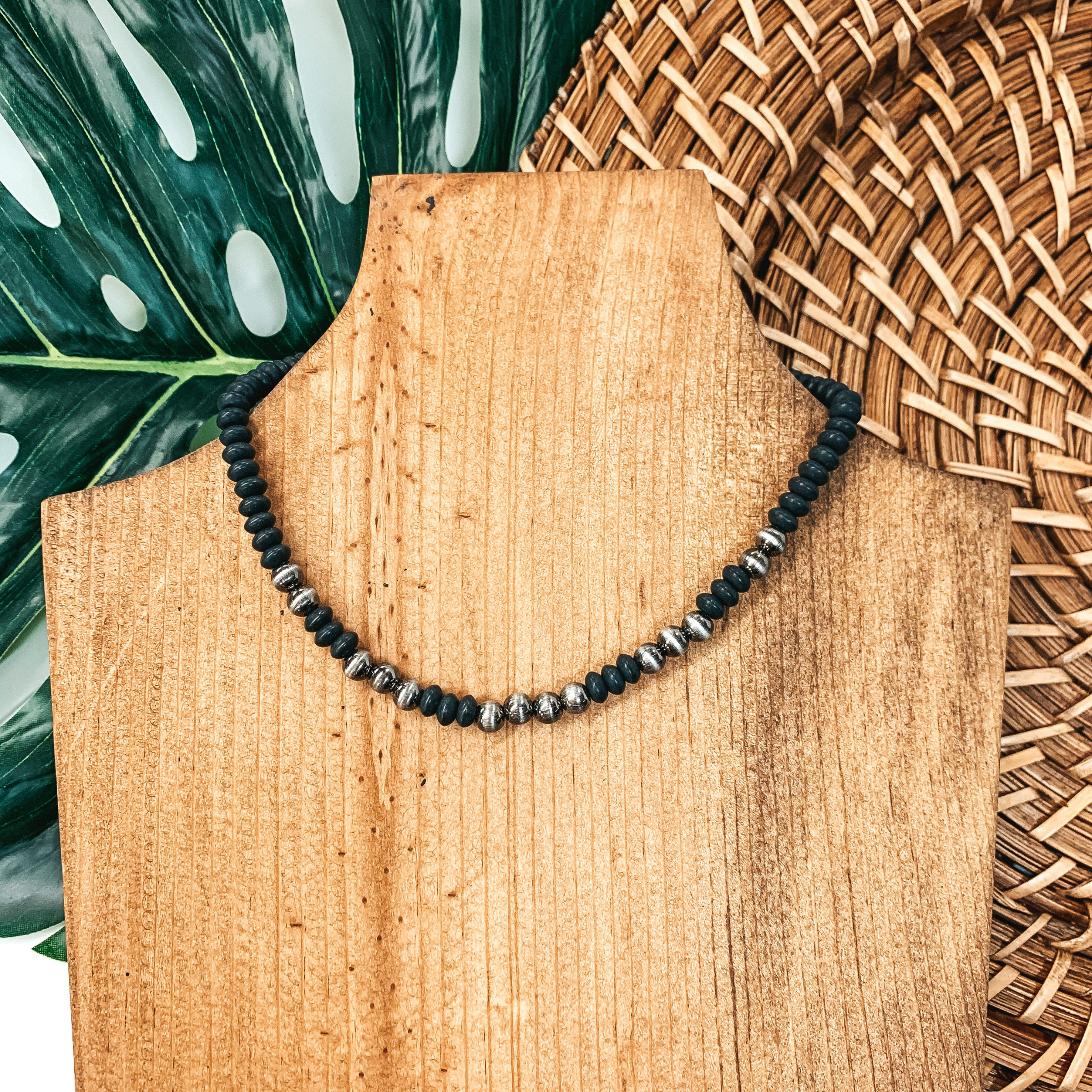 Beaded Stone Choker Necklace with Navajo Beads In Black - Giddy Up Glamour Boutique
