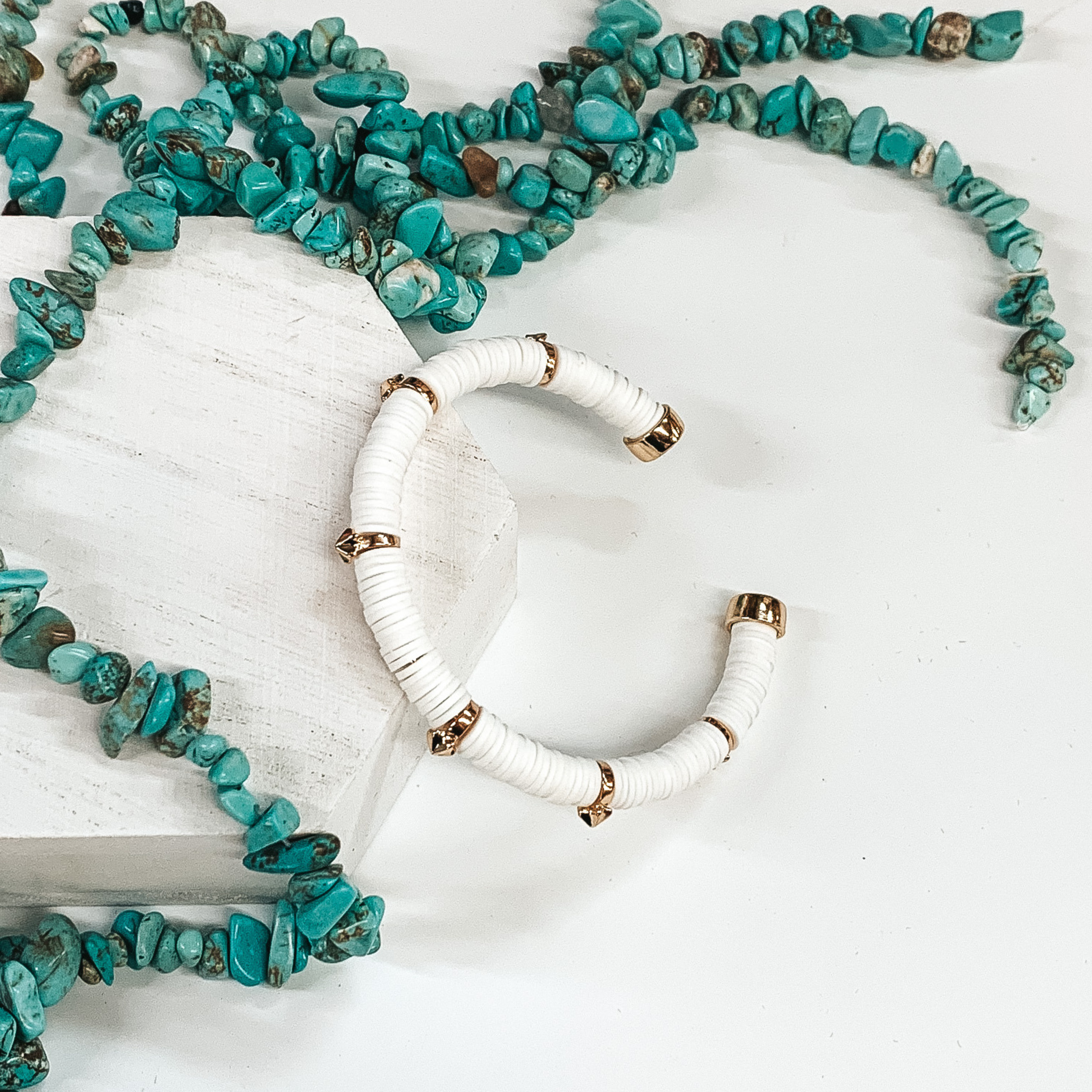 Lost in Paradise Disc Bead Bracelet in White - Giddy Up Glamour Boutique