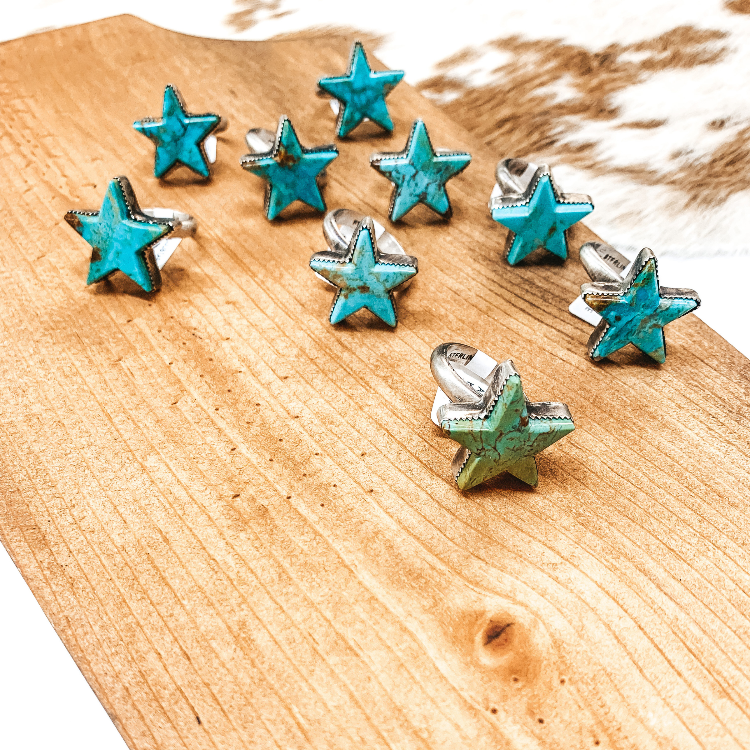 Robert Shakey | Navajo Handmade Adjustable Sterling Silver and Kingman Turquoise Star Ring - Giddy Up Glamour Boutique