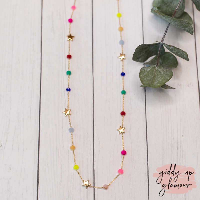 Star Necklace with Multicolor Beads - Giddy Up Glamour Boutique
