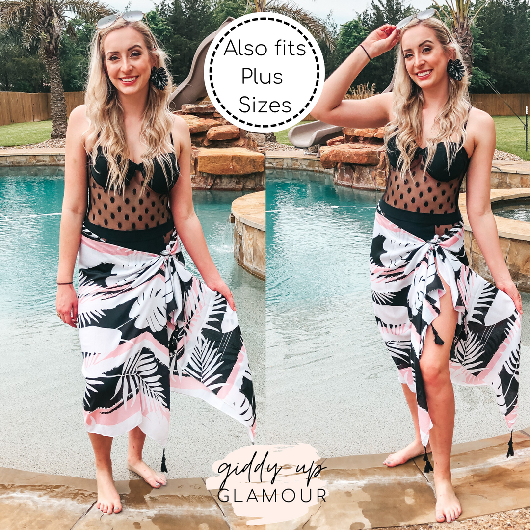 Wrapped Around You Palm Leaf Sarong With Tassels in Pink and Black - Giddy Up Glamour Boutique