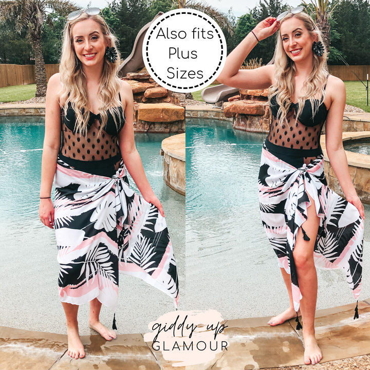 Wrapped Around You Palm Leaf Sarong With Tassels in Pink and Black - Giddy Up Glamour Boutique
