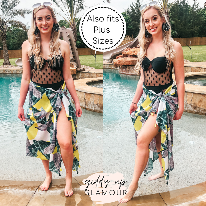 Wrapped Around You Palm Leaf Sarong With Tassels in Green and Grey - Giddy Up Glamour Boutique