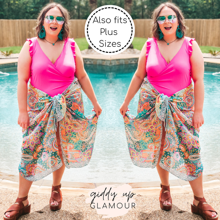 Let's Wrap This Up Paisley Satin Sarong in Teal - Giddy Up Glamour Boutique