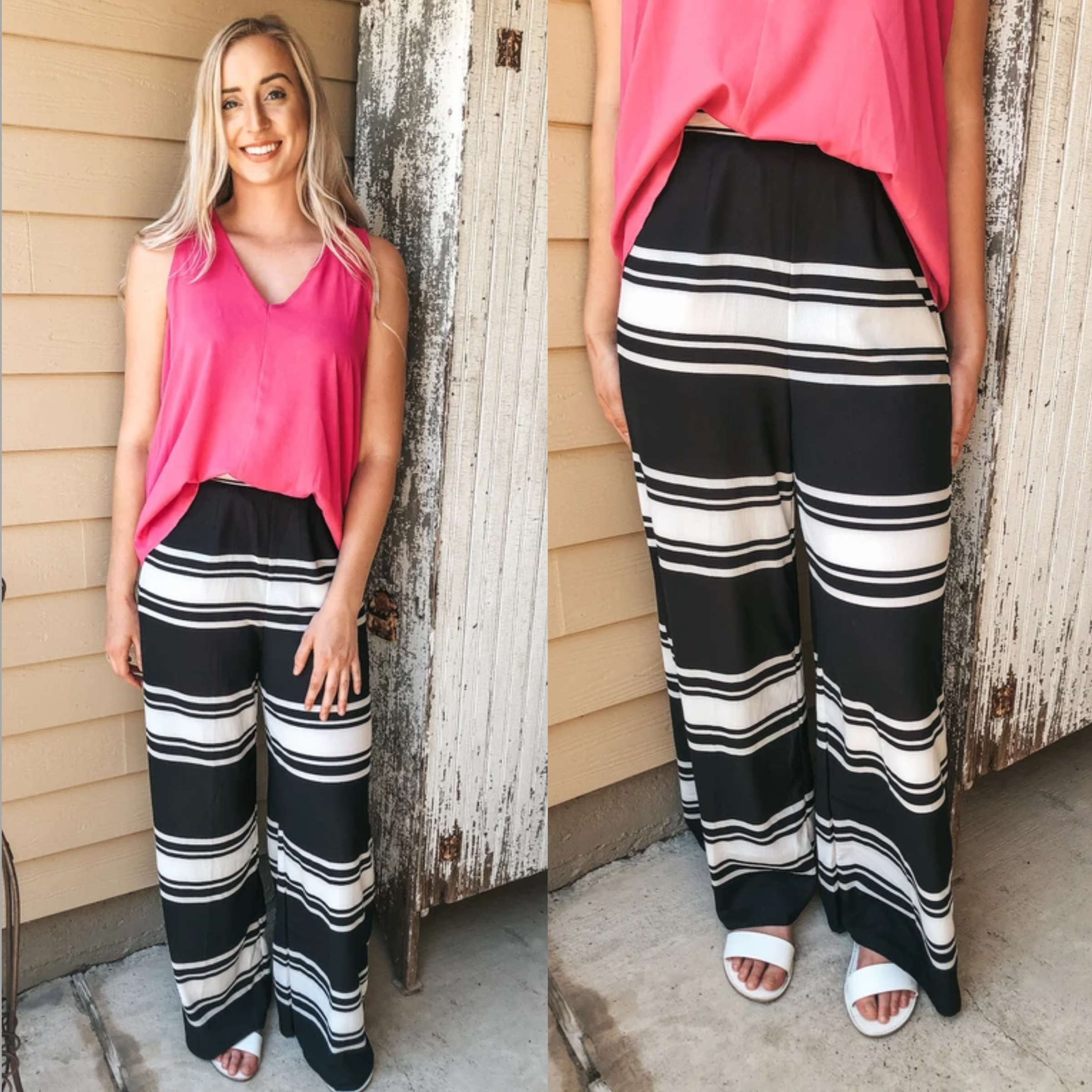 Keep Up Striped Wide Leg Pants in Black and White - Giddy Up Glamour Boutique