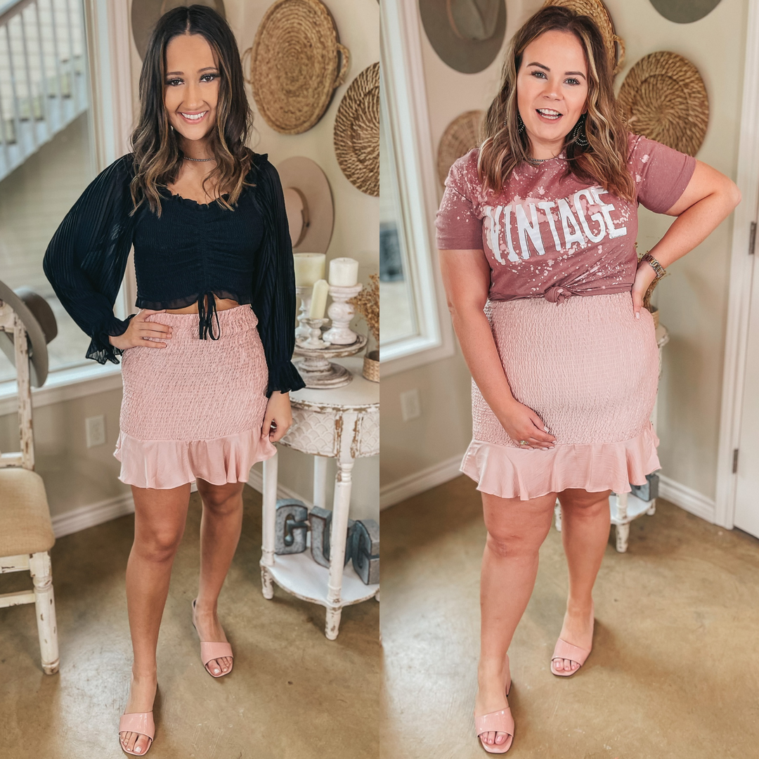Spring Romance Smocked Skirt with Ruffle Trim in Blush Pink - Giddy Up Glamour Boutique