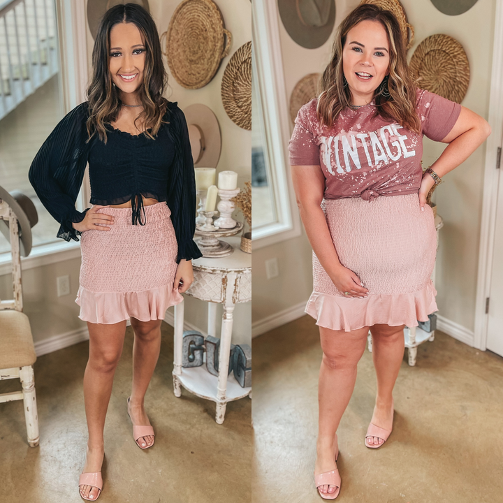 Spring Romance Smocked Skirt with Ruffle Trim in Blush Pink - Giddy Up Glamour Boutique