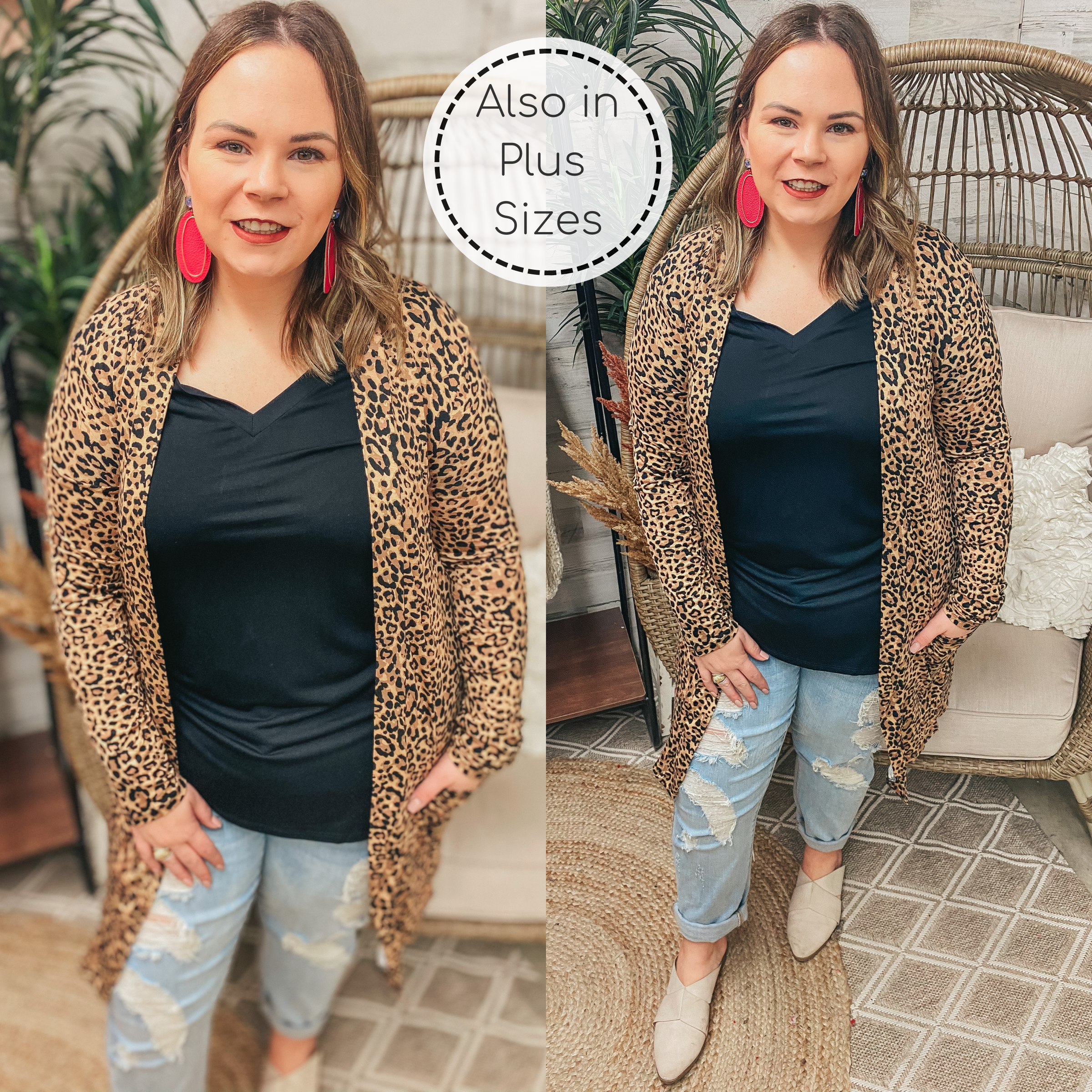 Put Me In The Spotlight Leopard Open Front Cardigan in Tan - Giddy Up Glamour Boutique