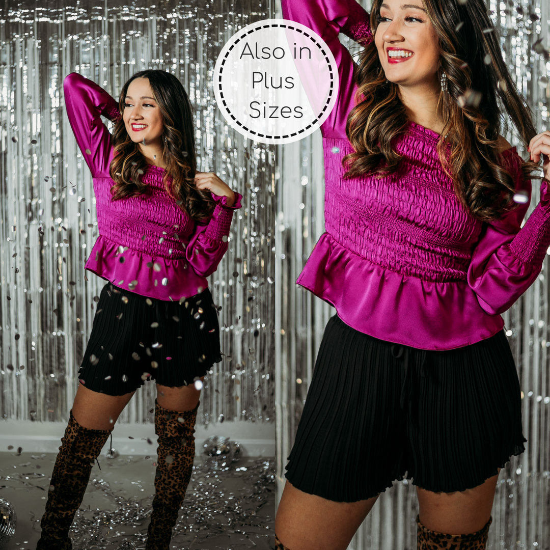 New Years in Malibu Pleated Ruffle Shorts in Black - Giddy Up Glamour Boutique