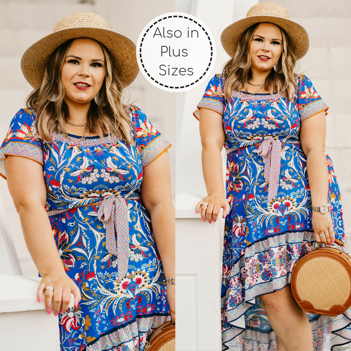 Last Chance Size Small | Line of Sight High Low Maxi Dress with Ruffle Hem in Blue - Giddy Up Glamour Boutique