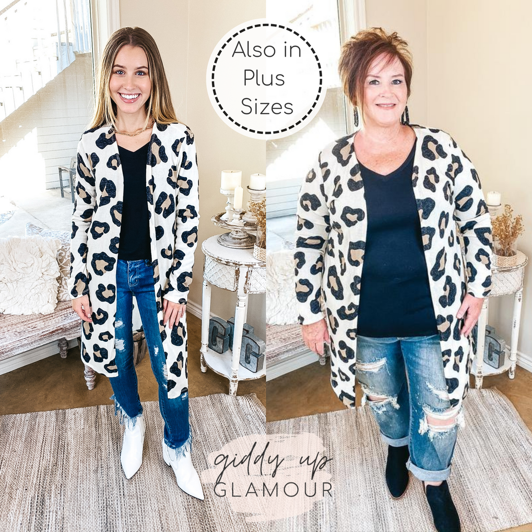Keeping The Pace Large Leopard Print Cardigan in Ivory - Giddy Up Glamour Boutique