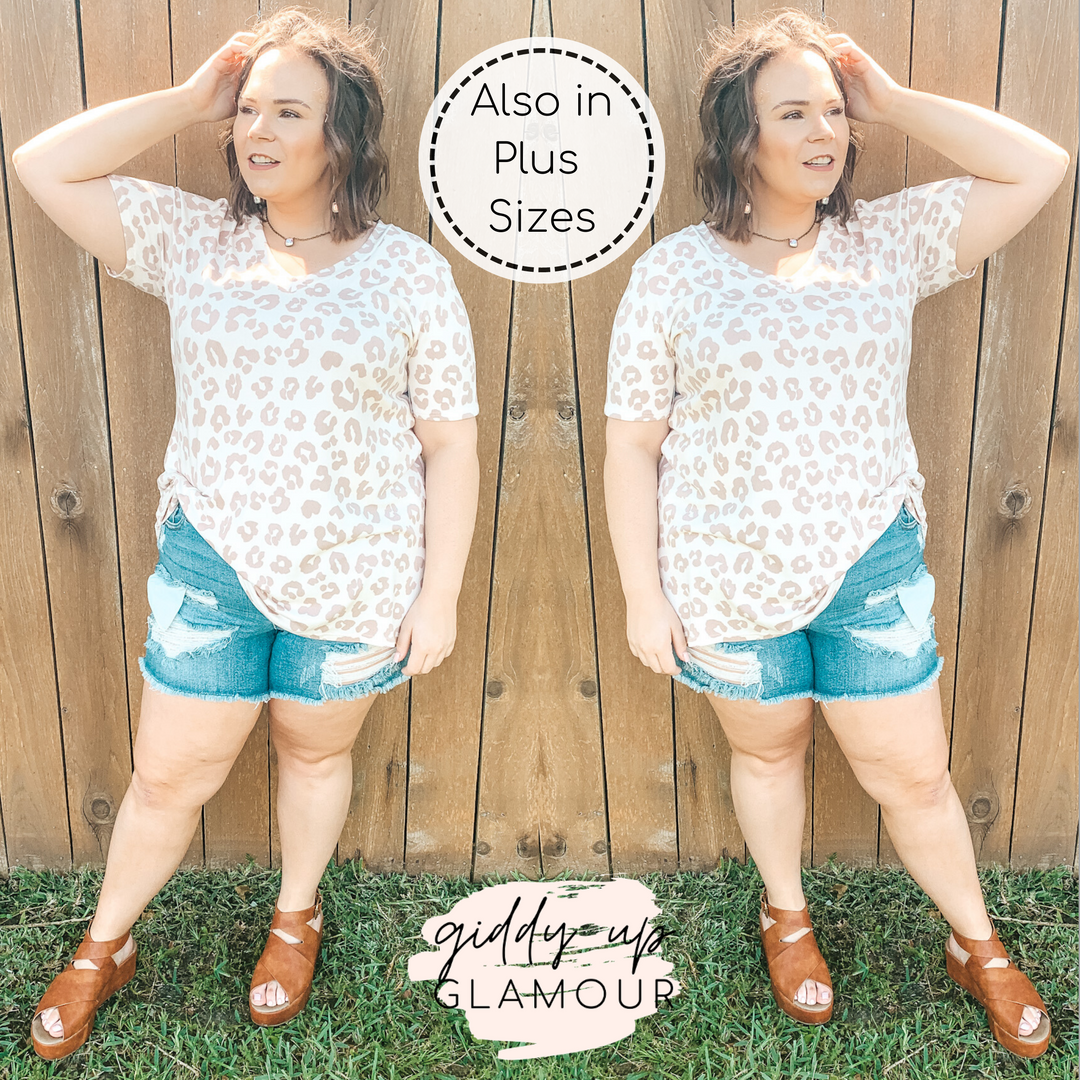 Keep Things Simple Leopard V Neck Tee Shirt in Blush Taupe - Giddy Up Glamour Boutique