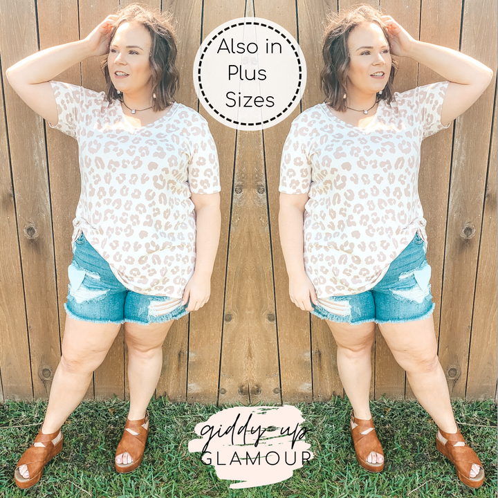 Keep Things Simple Leopard V Neck Tee Shirt in Blush Taupe - Giddy Up Glamour Boutique