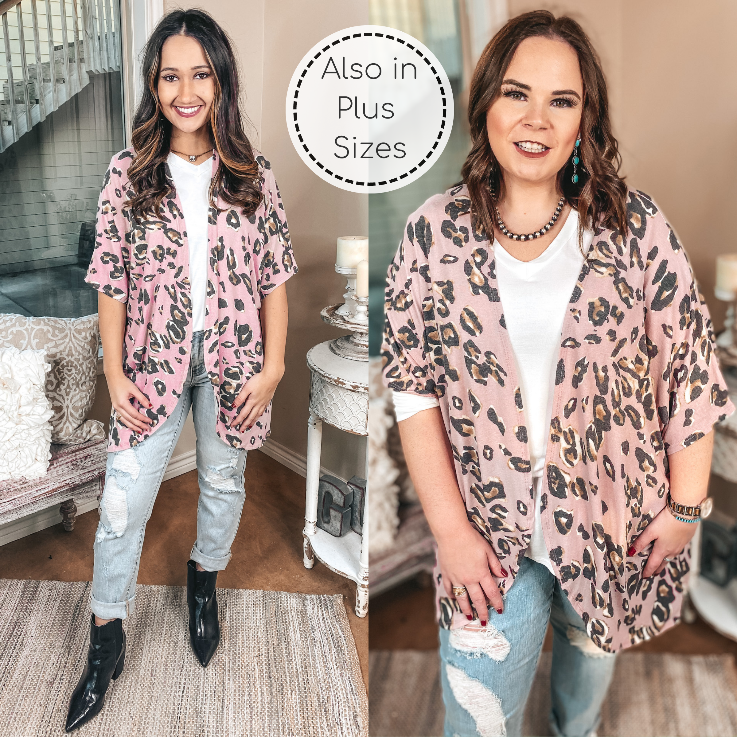 Ahead Of The Trend Leopard Short Drop Sleeve Cardigan in Blush Pink - Giddy Up Glamour Boutique