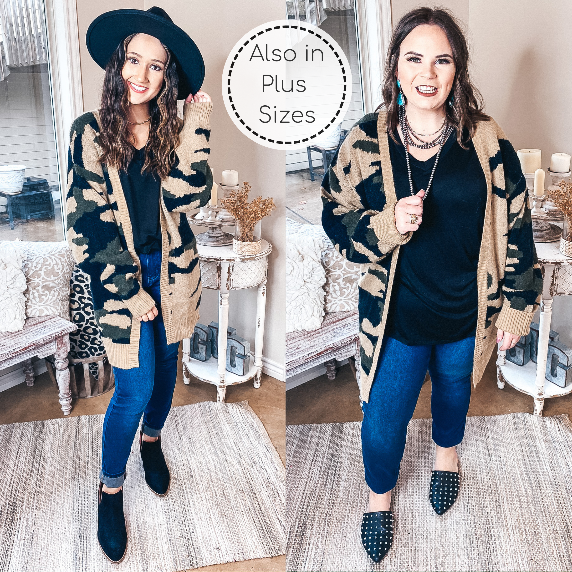 Missing You Camouflage Long Sleeve Open Front Cardigan in Olive Green