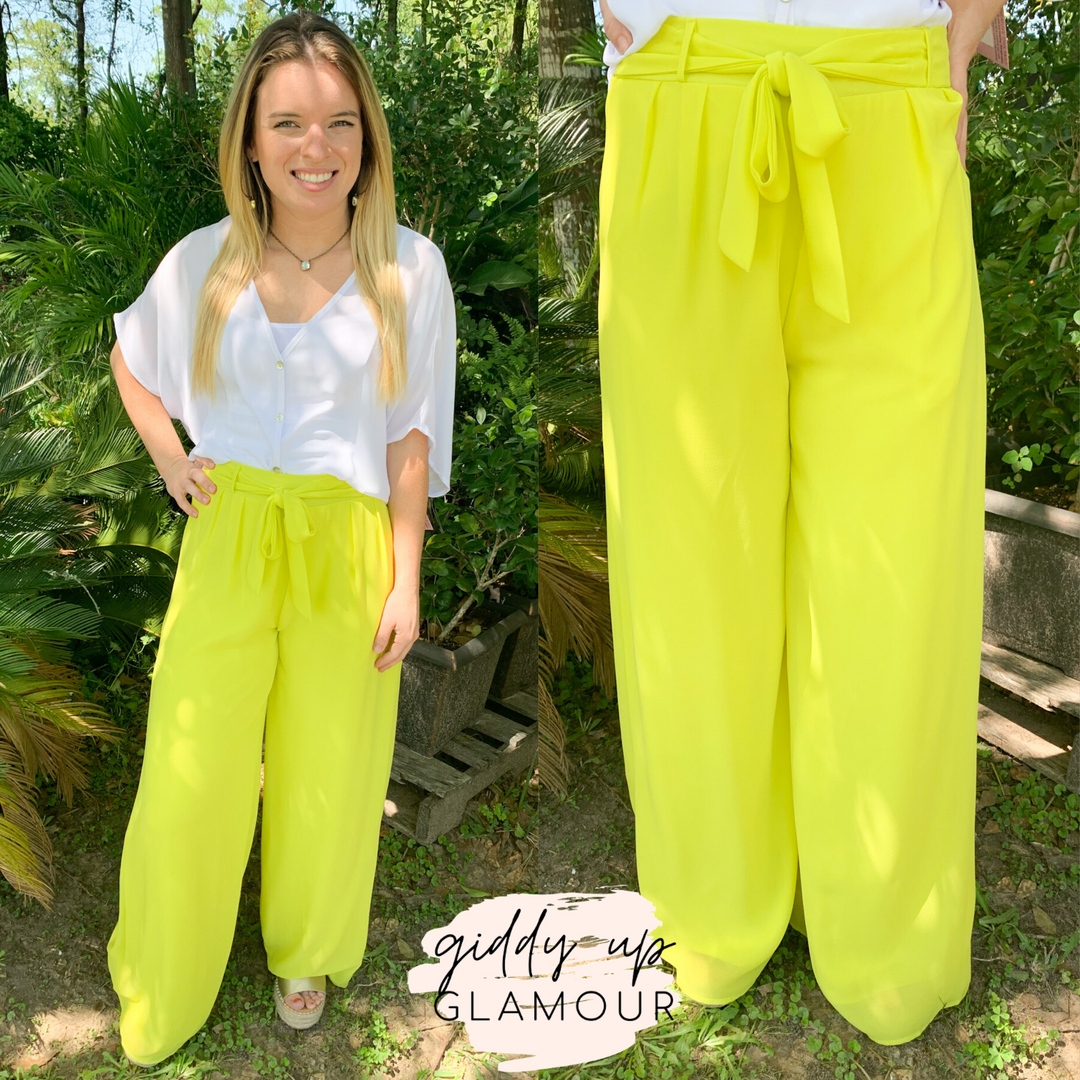 Take My Advice Wide Leg Pants in Lime Green - Giddy Up Glamour Boutique