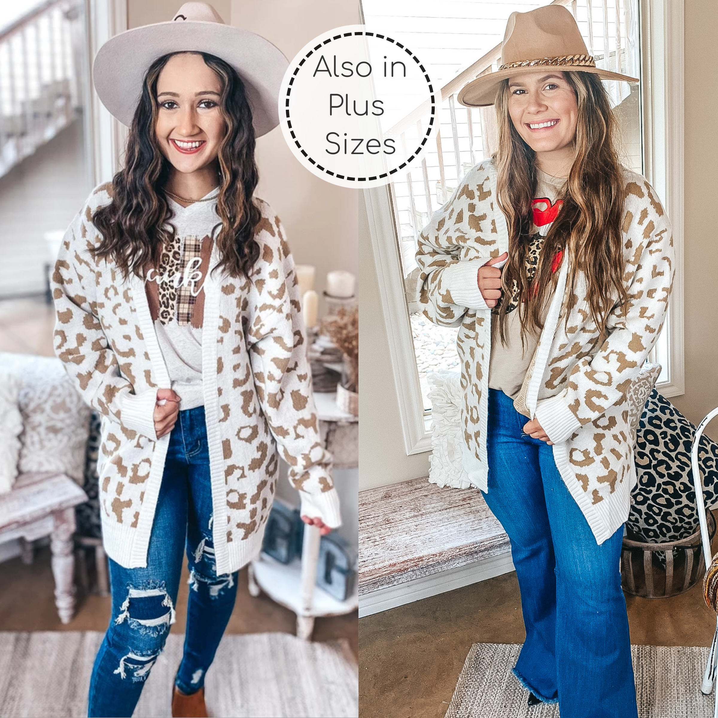 Missing You Taupe Leopard Long Sleeve Open Front Cardigan in Ivory - Giddy Up Glamour Boutique