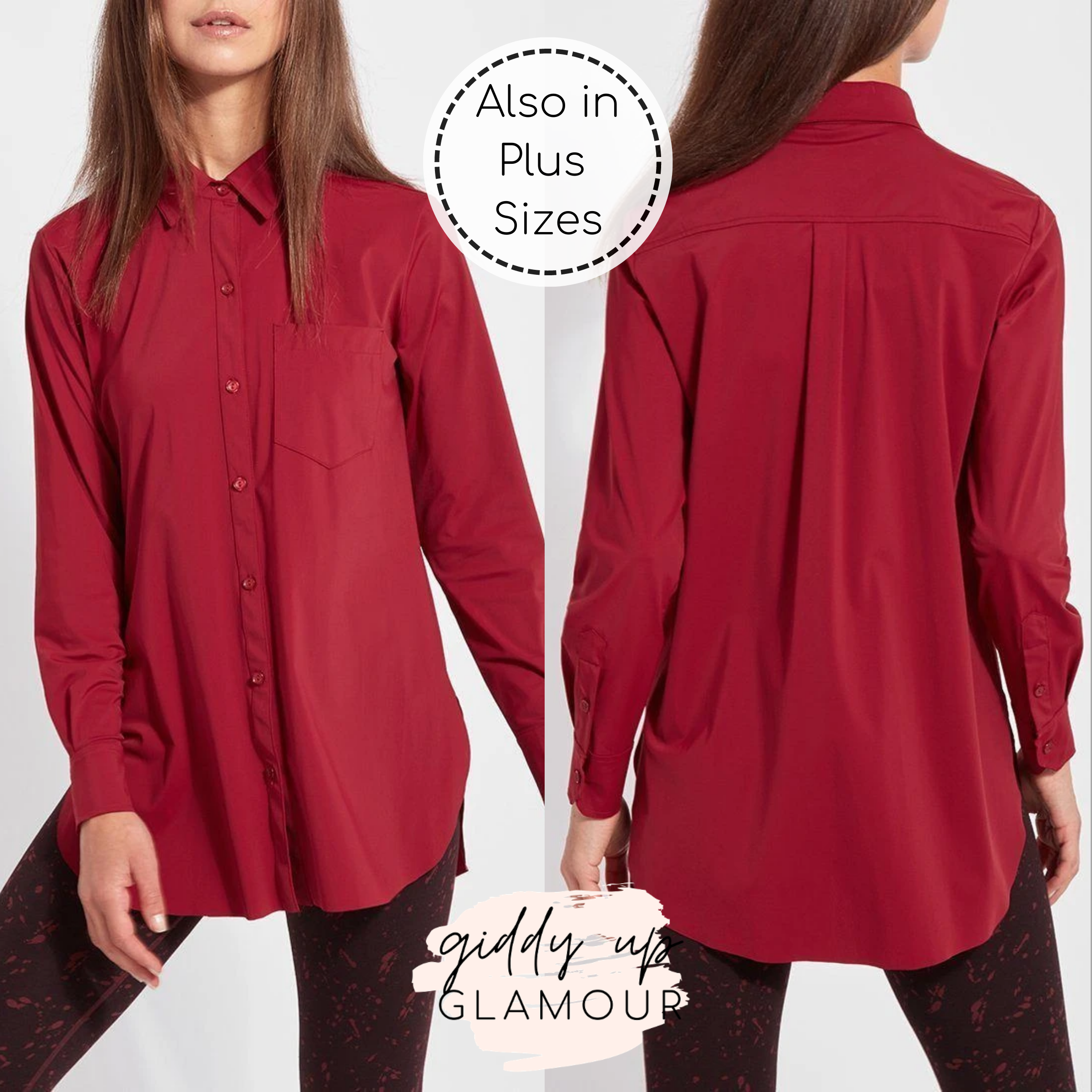 Lysse Schiffer Button Down Dress Shirt in Ruby Red - Giddy Up Glamour Boutique