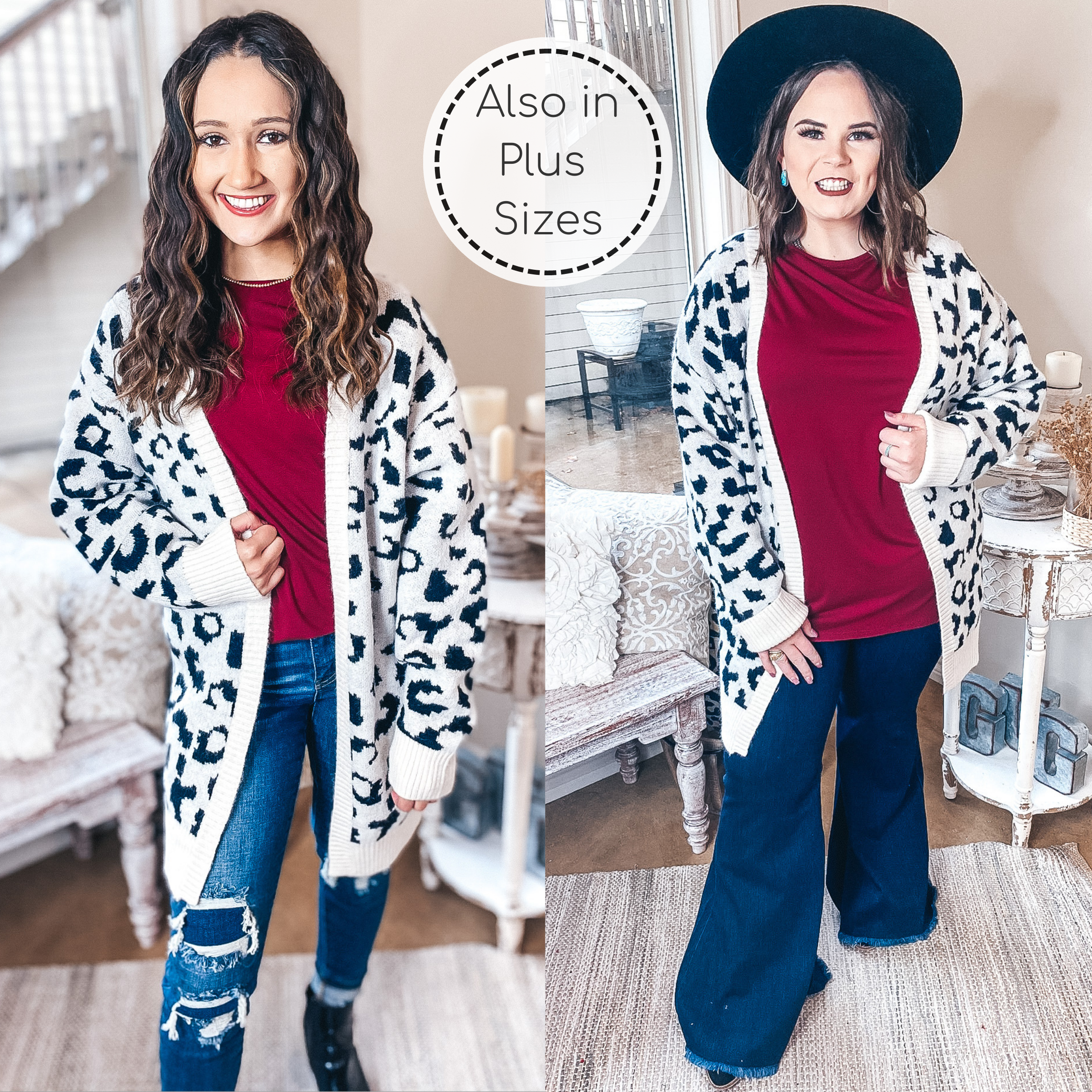 Missing You Black Leopard Long Sleeve Open Front Cardigan in Ivory