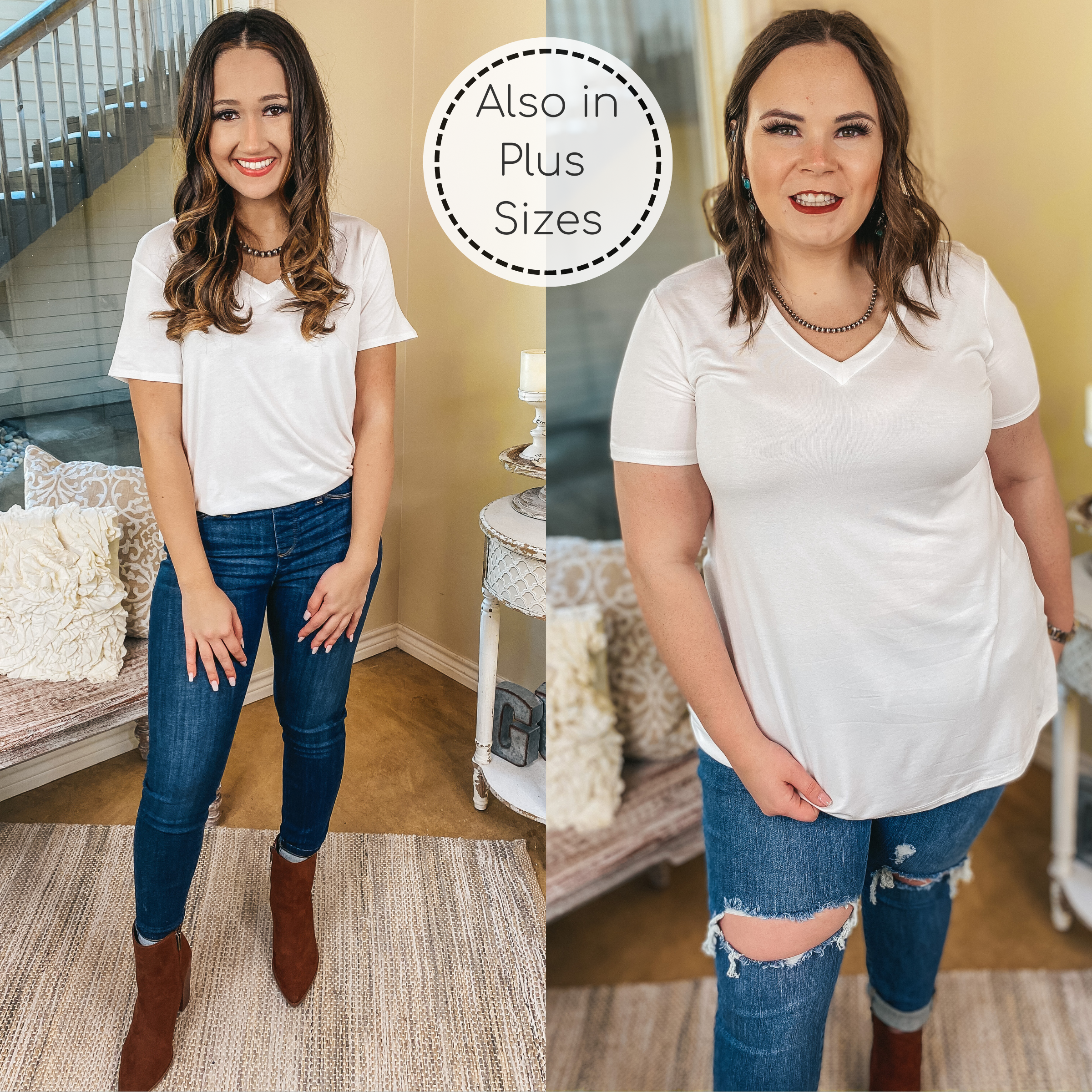 It's That Simple Solid V Neck Tee in Ivory - Giddy Up Glamour Boutique