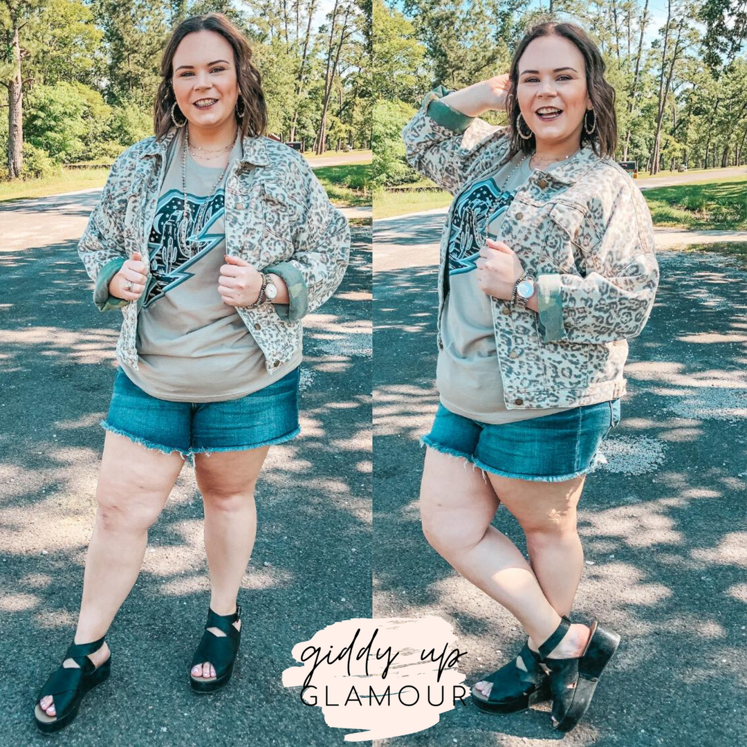 On The Upward Denim Button Up Jacket in Leopard - Giddy Up Glamour Boutique