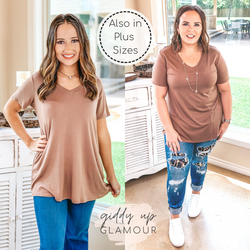 It's That Simple Solid V Neck Tee in Mocha