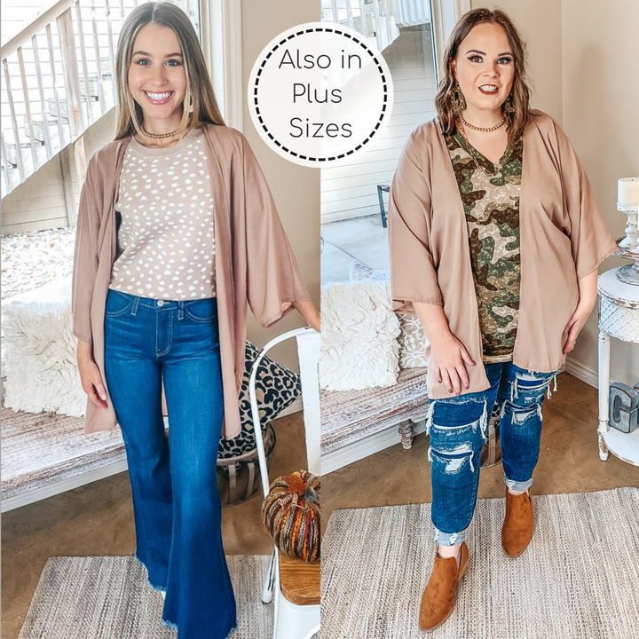 Like a Melody Solid Sheer Kimono in Mocha - Giddy Up Glamour Boutique