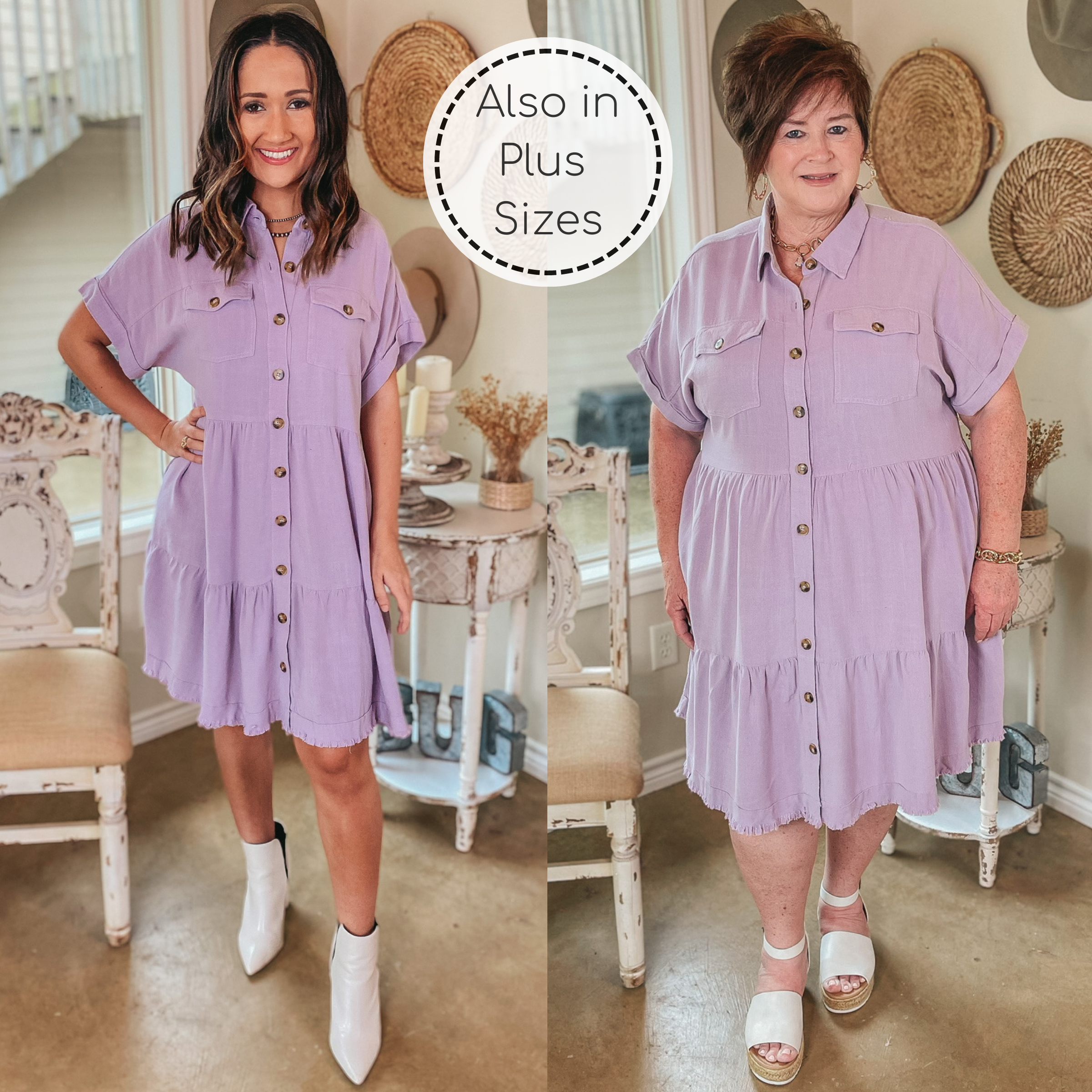 Oh Darling Ruffle Tiered Button Up Dress in Lilac Purple - Giddy Up Glamour Boutique
