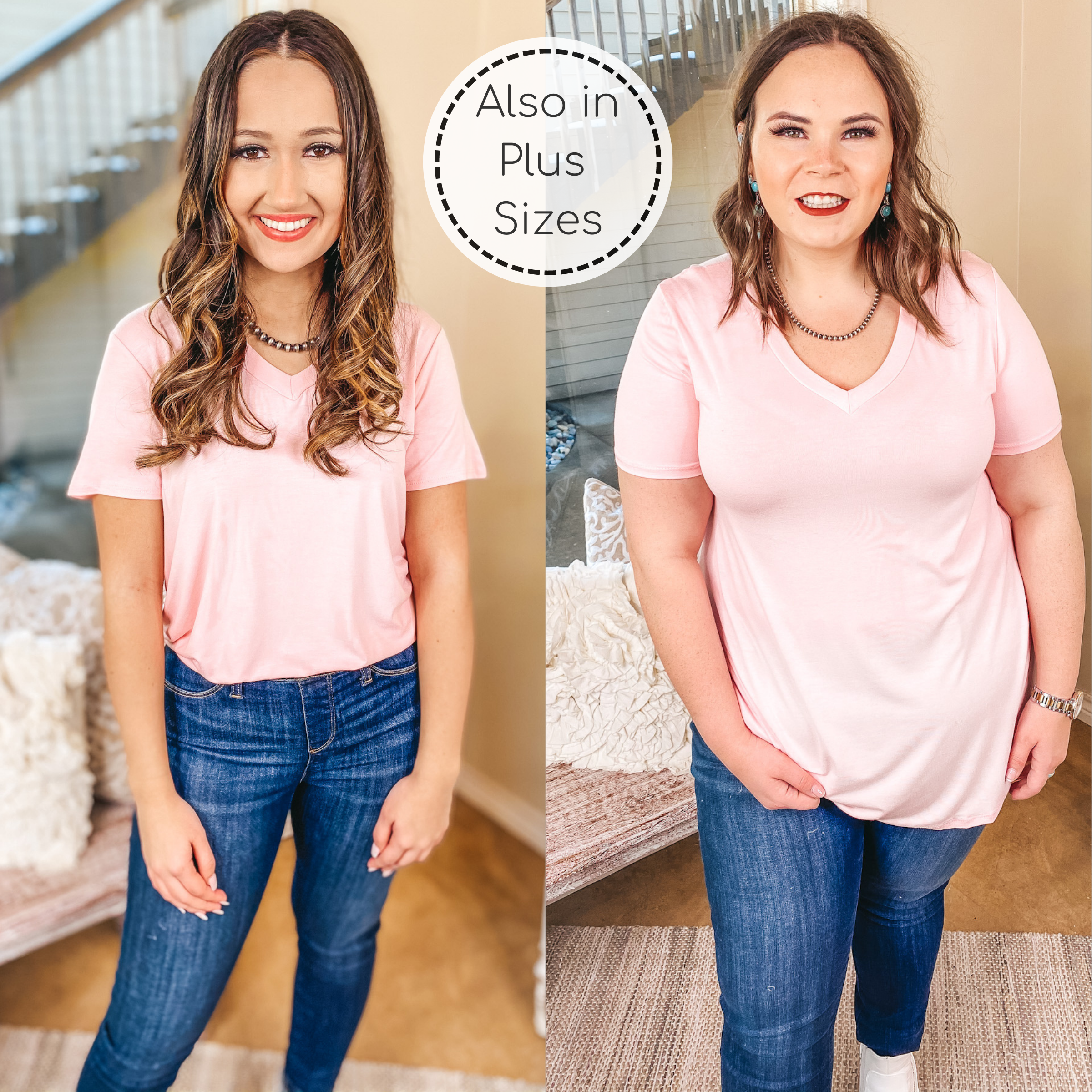 It's That Simple Solid V Neck Tee in Pastel Pink - Giddy Up Glamour Boutique