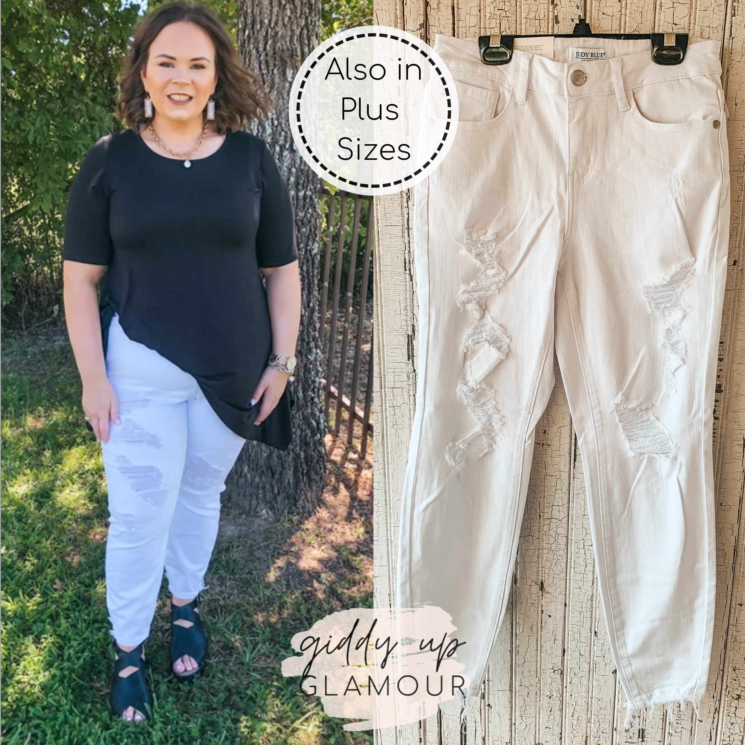 Last Chance Size 24W | Judy Blue | Racing The Clock Mid Rise Distressed Boyfriend Jeans with Frayed Hem in White - Giddy Up Glamour Boutique