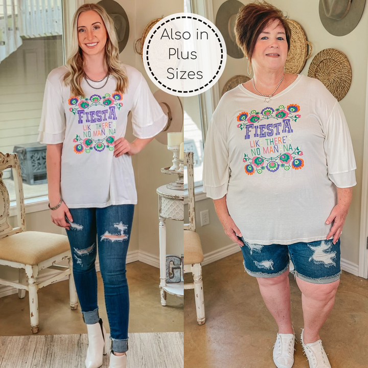 Fiesta Like There's No Mañana Ruffle Half Sleeve Top in Ivory - Giddy Up Glamour Boutique