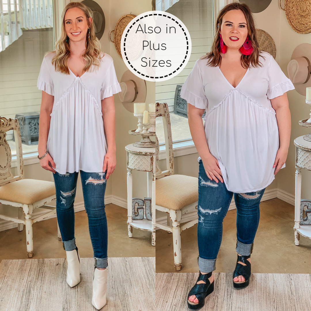 Upon Request Ruffle Detailed Short Sleeve Babydoll Top in White - Giddy Up Glamour Boutique