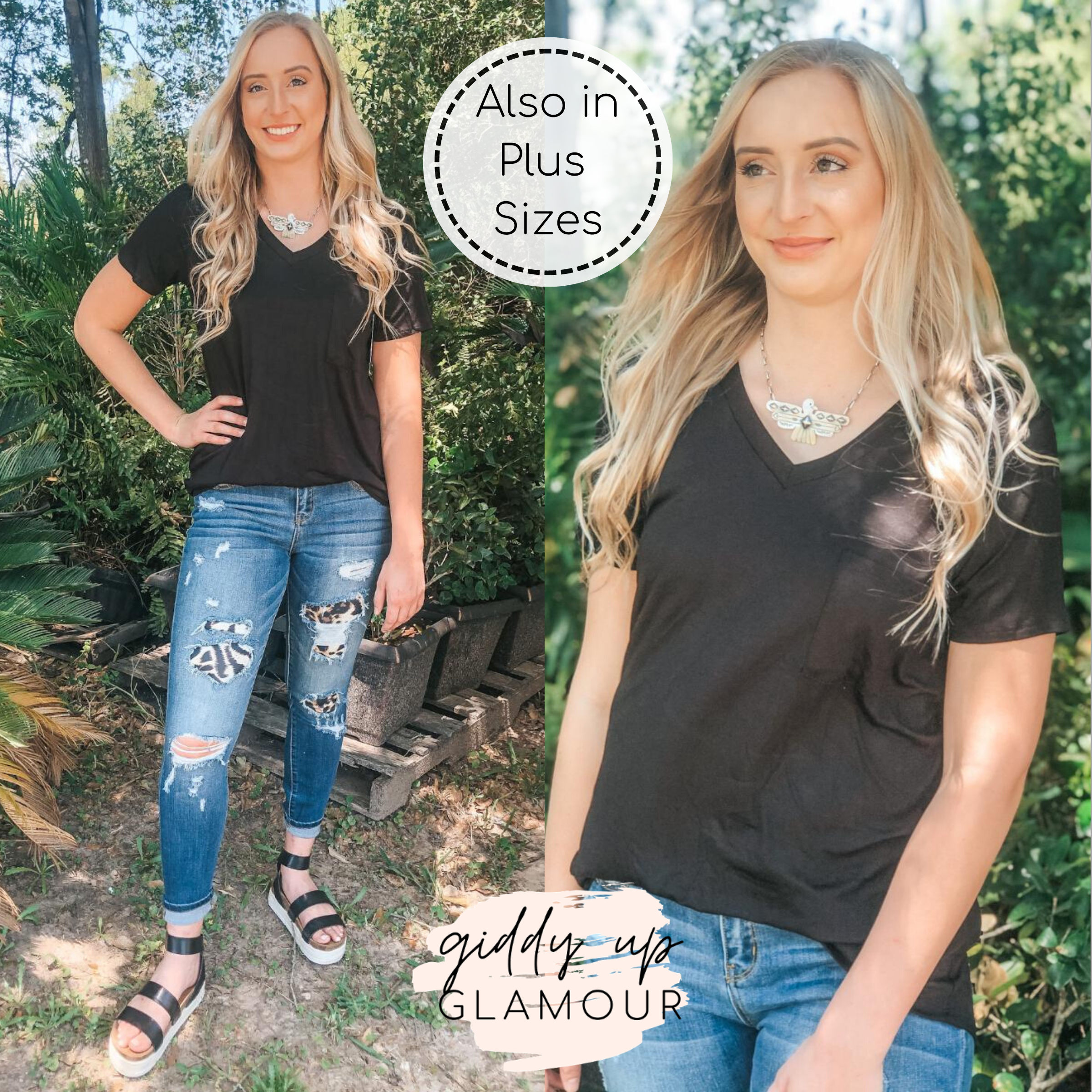 All Is Right Short Sleeve Pocket Tee in Black - Giddy Up Glamour Boutique