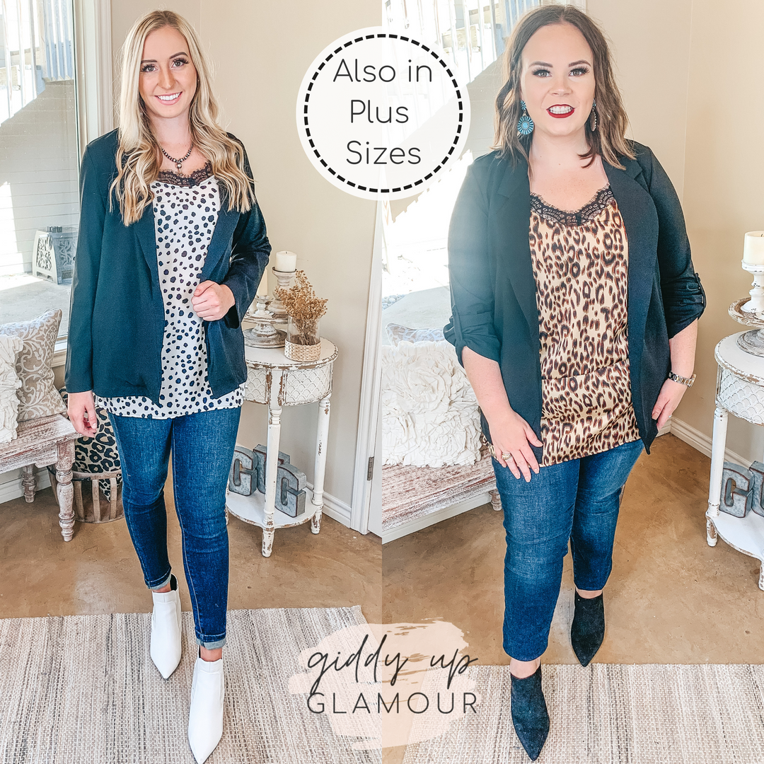 Legally Blonde 3/4 Sleeve Open Front Collared Blazer in Black - Giddy Up Glamour Boutique