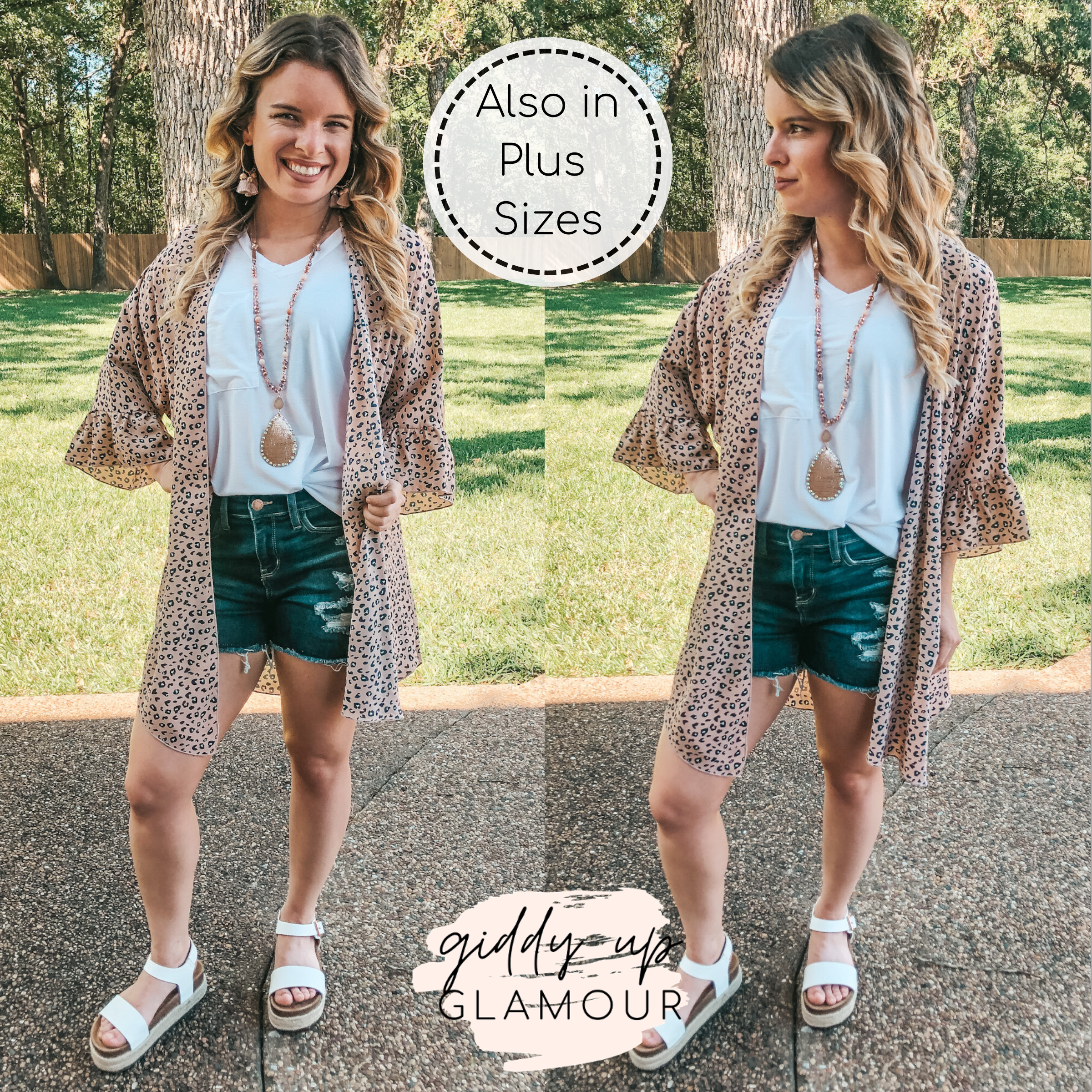 Wildly Loved Leopard Print Kimono with Ruffle Sleeves in Blush Pink - Giddy Up Glamour Boutique