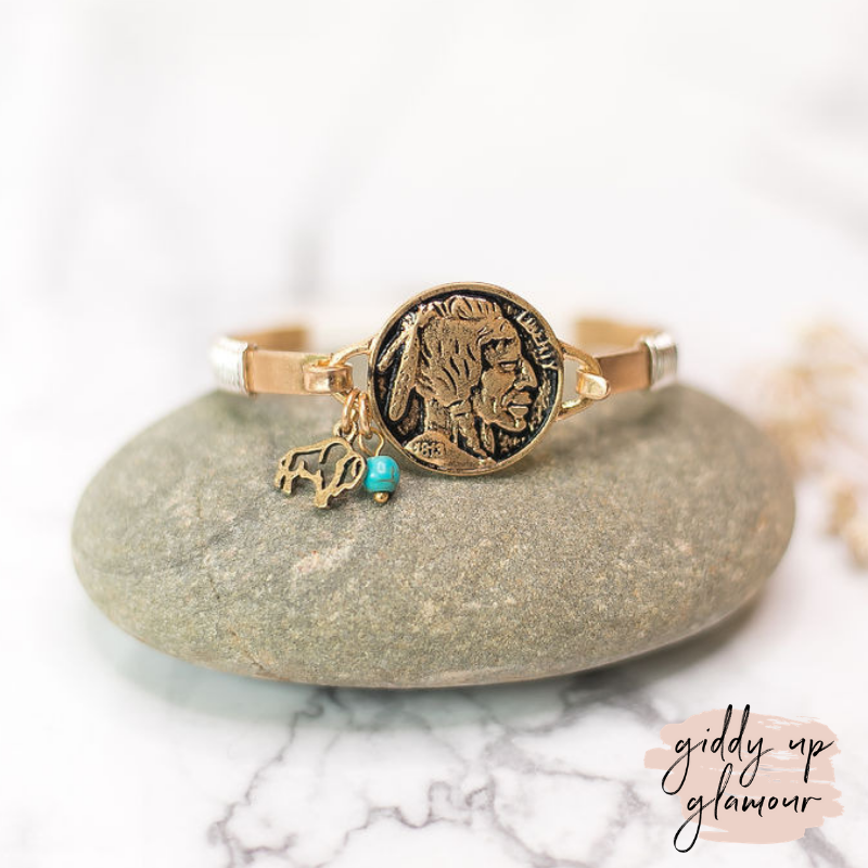 Buffalo Nickel Wire Bracelet in Gold - Giddy Up Glamour Boutique
