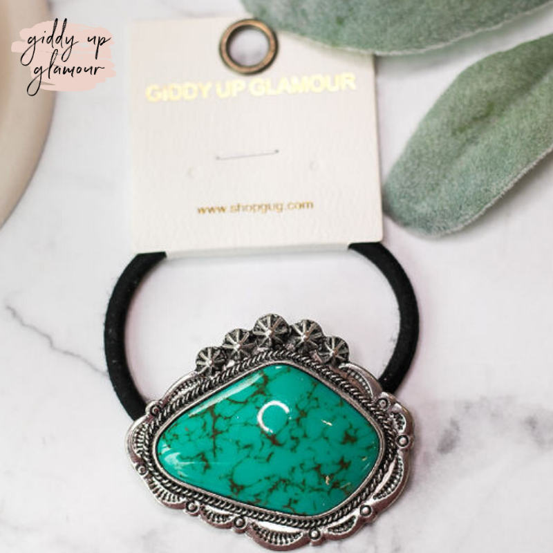 Silver and Turquoise Stone Hair Tie - Giddy Up Glamour Boutique