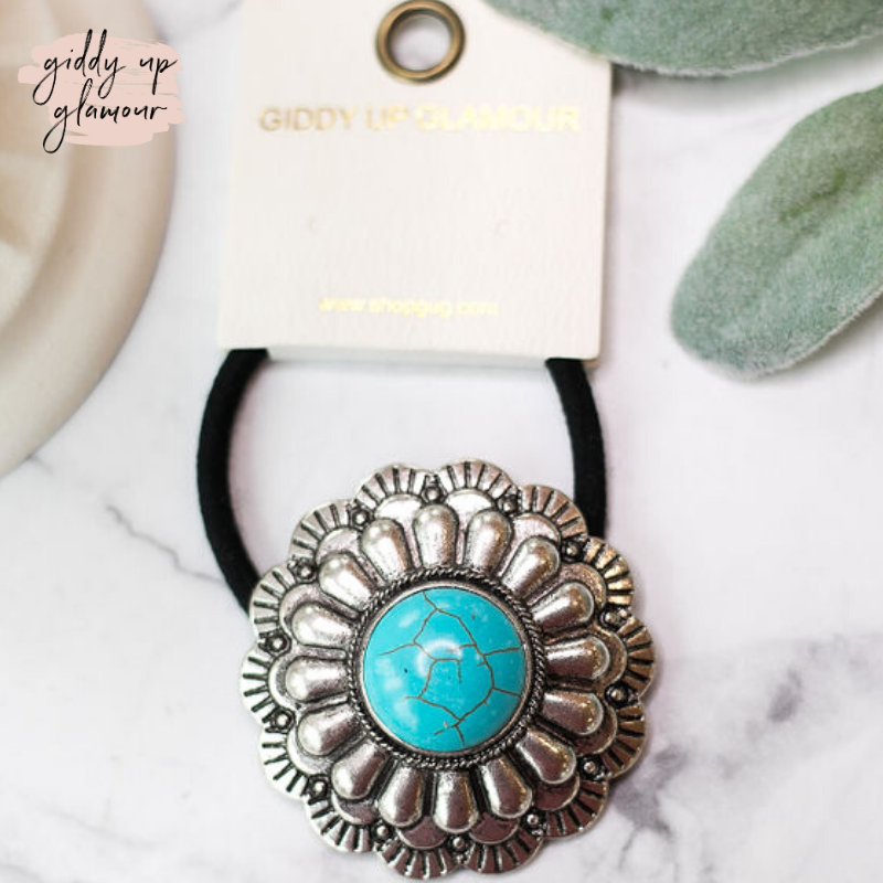 Silver and Turquoise Concho Hair Tie - Giddy Up Glamour Boutique